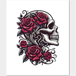 rock tattoo with roses Posters and Art